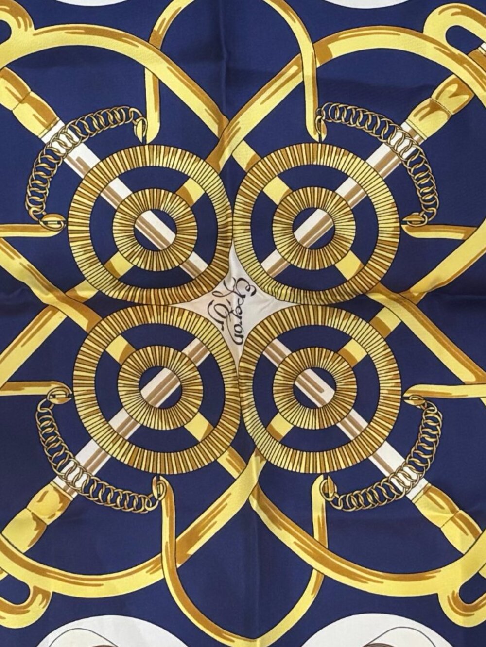 Auth HERMES Carre 90 Sellier Eperon d'Or Scarf Blue/White/Multicolor - Picture 13 of 14